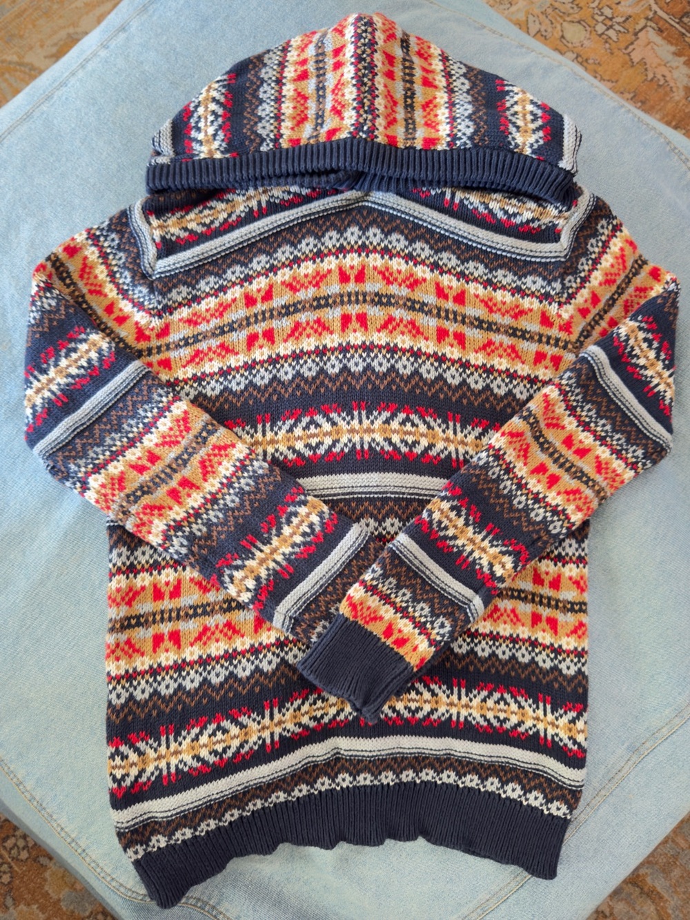 Old Navy Boys Fair Isle Hooded Sweater Size L (10) Heavyweight Knit 100% Cotton